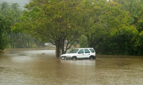 A car in Barron River flood waters