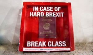 A sign reading: 'in case of hard Brexit break glass'