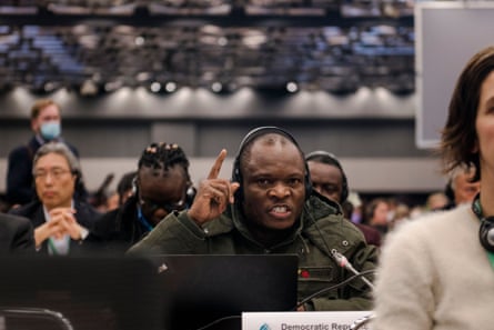 Not so fast: the DRC delegate raises an objection from the floor in Montreal on Monday