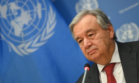 United Nations secretary general António Guterres  at a press briefing in New York in February.