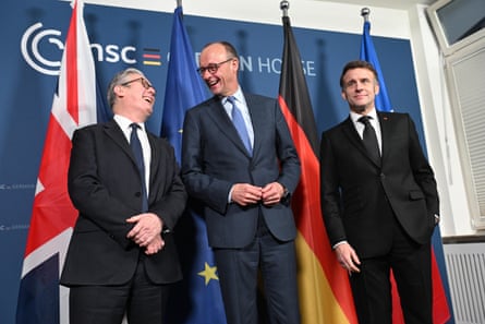 (From left) Keir Starmer, Friedrich Merz and Emmanuel Macron during last week’s Munich Security Conference.