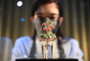 A gallery worker displays a piece by Carl Fabergé before a sale at Christie’s in London, England