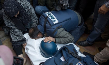 Funeral of Palestinian journalist Samer Abu Daqqa.