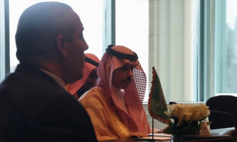 Saudi foreign minister Prince Faisal Bin Farhan attends a meeting with Arab representatives in Cairo, Egypt.