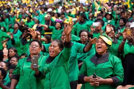 Members of the ANC women’s league dressed in green attend a party rally