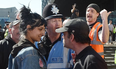 Saffiyah Khan and an EDL protester