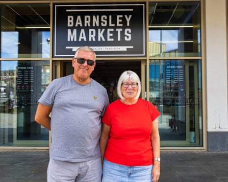 Jill and Keith Hibbert stand together outside the Barnsley Markets entrance