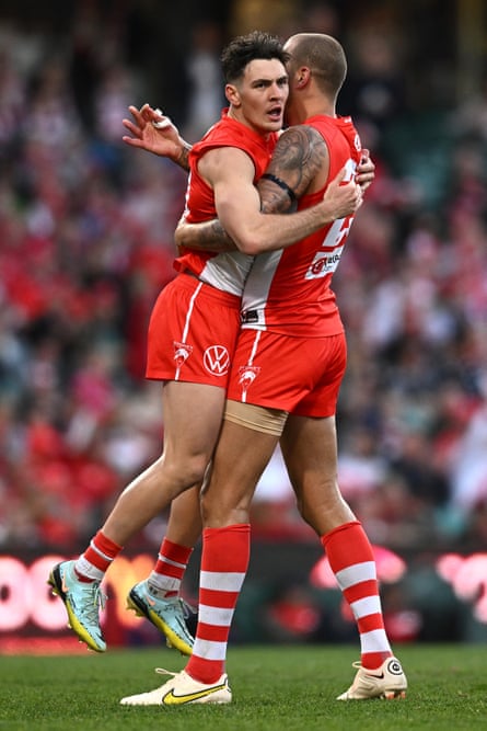 The young and the old: Errol Gulden, 20, and Lance Franklin, 36.