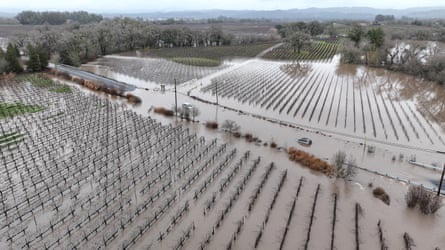 Several California counties ordered to evacuate as deadly storm brews | California 2 Submerged cars and vineyards in Windsor, California.