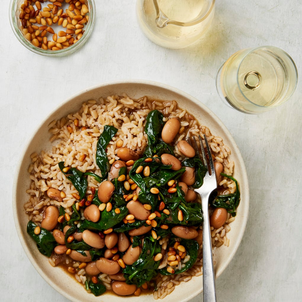 Meera Sodha’s spinach and butterbean stew with toasted pine nuts