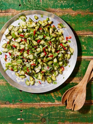 Yotam Ottolenghi’s grilled cucumber with chilli and ginger.
