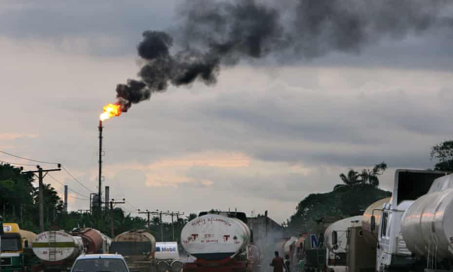 Tankers wait at a refinery near Port Harcourt.