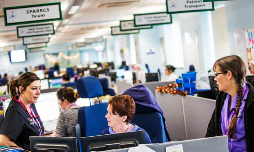 Inside the unique integrated crisis hub of the Isle of Wight NHS trust at St. Mary’s Hospital, Newport. There are 999 and 111 operators, social workers, district nurses and more, all together in one room answering emergency calls. For NHS Special. Photograph by Felix Clay