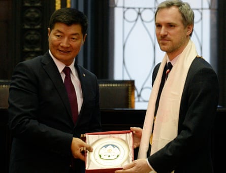 Zdeněk Hřib and Lobsang Sangay at the Old Town Hall in Prague.