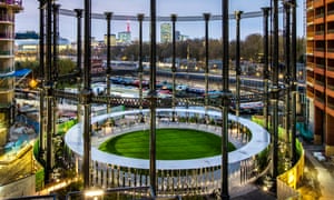 Gasholder Park at dusk, King’s Cross