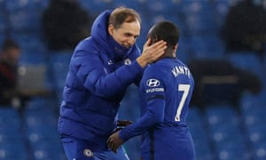 Chelsea manager Thomas Tuchel celebrates their win with N’Golo Kante.