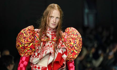 A model at the Matty Bovan show in Milan on Sunday.