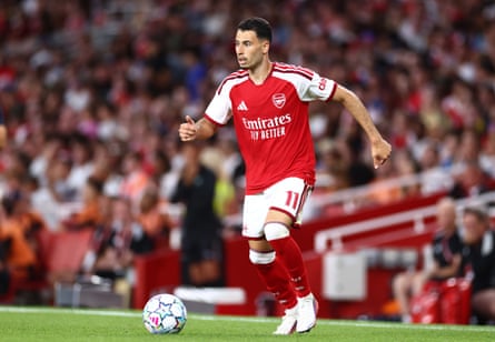 Gabriel Martinelli of Arsenal during the pre-season friendly match agaiinst Como 1907 at Emirates Stadium