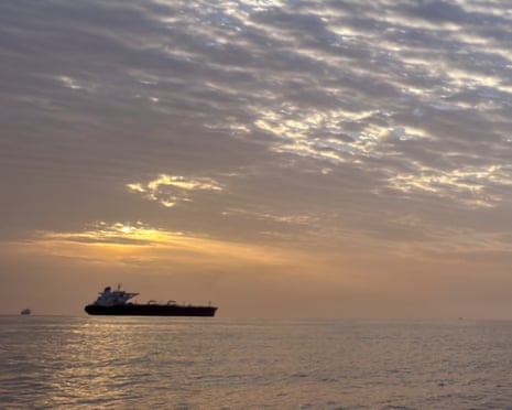 A tanker anchored in the strait of Hormuz off the coast of Qeshm Island, Iran