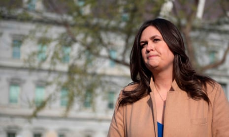 The White House press secretary, Sarah Sanders, speaks with reporters at the White House in Washington DC on 4 April 2019. 