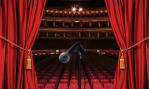 Limp microphone stand on theatre stage