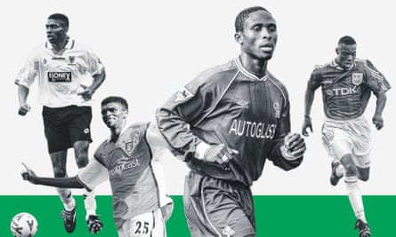 Graphic composite image showing four footballers.