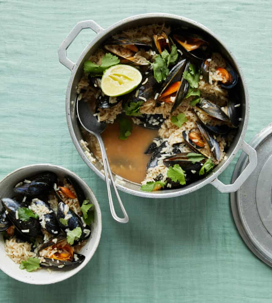 Ravinder Bhogal’s mussel, rice and tamarind rasam.