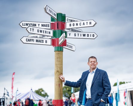 The Plaid Cymru leader, Rhun ap Iorweth, on the grounds of the National Eisteddfod, near Wrexgam, Wales, August 2025.