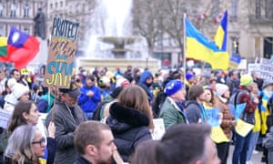 A protest against the Russian invasion of Ukraine in Trafalgar Square, London on Saturday.