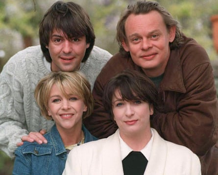 Neil Morrissey, Martin Clunes, Leslie Ash and Caroline Quentin in Men Behaving Badly