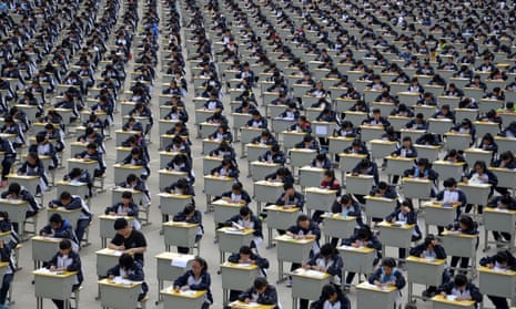 Pupils in Yichuan, Shaanxi province sit an exam. 