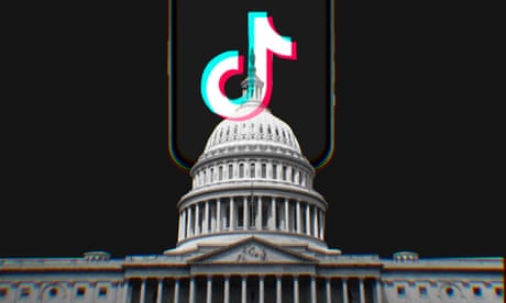 A photo illustration shows the US Capitol building with its domed top overlaid with an image of the TikTok logo on a mobile phone.