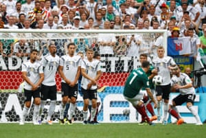 Mexicoâ€™s Miguel Layun shoots at goal from a free kick.