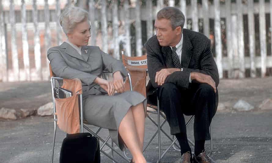 Kim Novak with James Stewart on the set of Vertigo