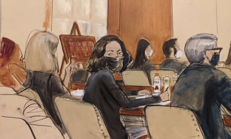 In this courtroom sketch, Ghislaine Maxwell looks over her shoulder to the courtroom audience before the start of jury selection in her trial on Tuesday.