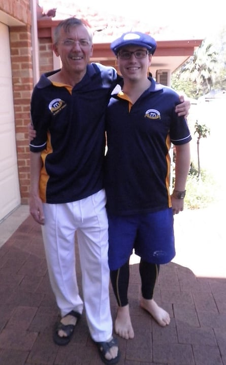 Sheehan Arnott (right) pinch his dad.
