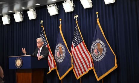 The Federal Reserve board chairman Jerome Powell speaks during a news conference on Wednesday.
