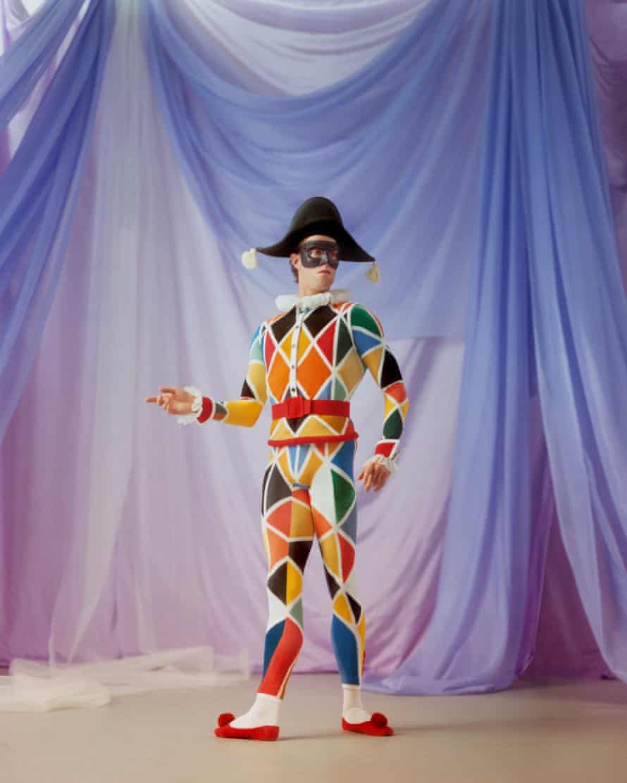 Man in multicolored leotard