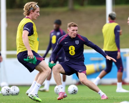 Anthony Gordon and Elliot Anderson during an England training session at St George’s Park