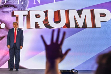 Donald Trump arrives to speak at the Turning Point Action USA conference in West Palm Beach, Florida, on 15 July 2023.