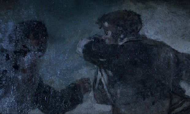 Two men fight in a dark scene of La Quinta del Sordo