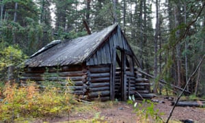 Remains of log cabins at Mason Landing, Teslin River, Yukon, Canada.
