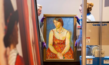 Reinstallation of a painting of Vanessa Bell by Duncan Grant in The Blavatnik Wing