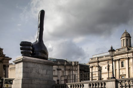 Shrigley’s sculpture of a huge hand with a massively elongated thumb giving a thumbs-up