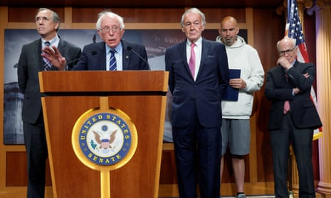 Bernie Sanders with senators Jeff Merkley, Ed Markey, John Fetterman and Peter Welch.