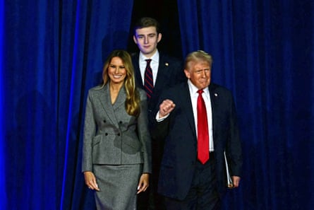 Trump with his wife Melania and son Barron before his victory speech on Tuesday night.