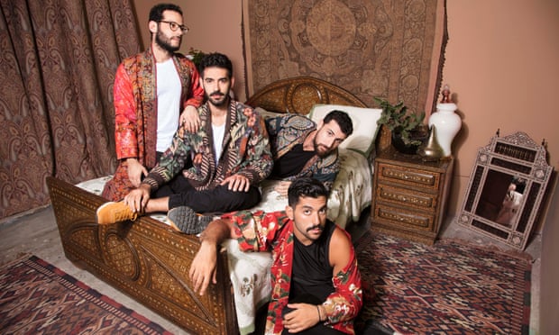 Mashrou’ Leila from left to right: Firas Abou Fakher, Carl Gerges, Haig Papazian and Hamed Sinno (front).