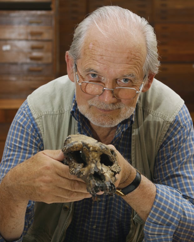 Michel Brunet, a professor at the University of Poitiers, holds Tumain's skull at the University of N'Djamena in Chad.