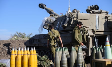 Israeli soldiers with heavy weaponry on Israel’s border with Lebanon.