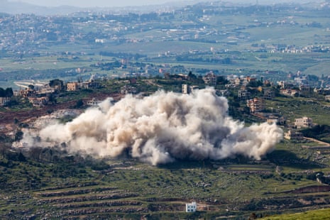 Smoke rising as the Israeli army demolishes buildings and homes in southern Lebanon on 27 April, 2026.